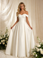Beige White Satin Off the Shoulder Wedding Dress