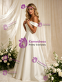 Beige White Satin Off the Shoulder Wedding Dress