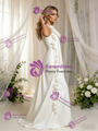 Beige White V-neck Flower Wedding Dress