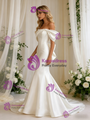 Beige White Mermaid Satin Off the Shoulder Wedding Dress