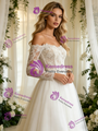White Tulle Lace Long Sleeve Wedding Dress