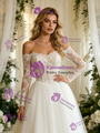 White Tulle Lace Long Sleeve Wedding Dress