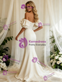 Ivory Mermaid Satin Off the Shoulder Pleats Wedding Dress