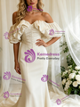 Ivory Mermaid Satin Off the Shoulder Pleats Wedding Dress