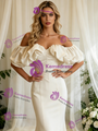 Ivory Mermaid Satin Off the Shoulder Pleats Wedding Dress
