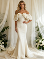 Ivory Mermaid Satin Off the Shoulder Pleats Wedding Dress