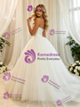White Tulle Strapless Beading Wedding Dress