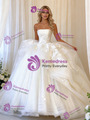 White Tulle Strapless Appliques Wedding Dress