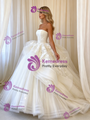 White Tulle Strapless Appliques Wedding Dress
