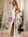 White Mermaid Satin Halter Backless Wedding Dress
