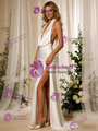 White Mermaid Satin Halter Backless Wedding Dress