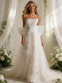 White Tulle Strapless Bow Wedding Dress