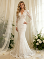 White Mermaid Lace V-neck Wedding Dress
