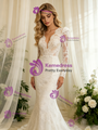 White Mermaid Lace V-neck Wedding Dress