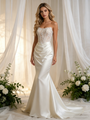 White Mermaid Satin Strapless Lace Wedding Dress