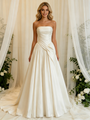 Ivory Satin Strapless Pleats Wedding Dress