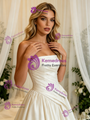 Ivory Satin Strapless Pleats Wedding Dress