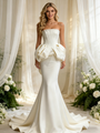 Ivory Mermaid Satin Strapless Wedding Dress