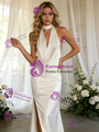 White Mermaid Satin Halter Backless Wedding Dress