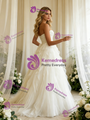 White Tulle Strapless Pleats Wedding Dress