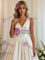 A-Line White Satin V-neck Wedding Dress