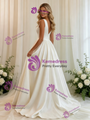 A-Line White Satin V-neck Wedding Dress