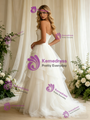 White Tulle Strapless Pleats Wedding Dress