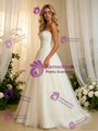 White Tulle Strapless Pleats Wedding Dress