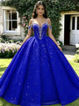 Royal Blue Sequins Straps Beading Quinceanera Dress