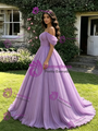 Purple Tulle Off the Shoulder Pleats Quinceanera Dress