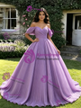 Purple Tulle Off the Shoulder Pleats Quinceanera Dress