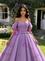 Purple Tulle Off the Shoulder Pleats Quinceanera Dress