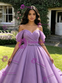 Purple Tulle Off the Shoulder Pleats Quinceanera Dress