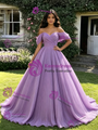 Purple Tulle Off the Shoulder Pleats Quinceanera Dress