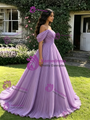 Purple Tulle Off the Shoulder Pleats Quinceanera Dress
