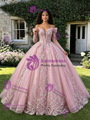 Pink Tulle Off the Shoulder Long Sleeve Quinceanera Dress