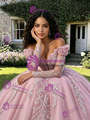 Pink Tulle Off the Shoulder Long Sleeve Quinceanera Dress