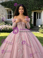 Pink Tulle Off the Shoulder Long Sleeve Quinceanera Dress