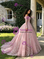 Pink Tulle Off the Shoulder Long Sleeve Quinceanera Dress