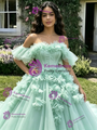 Green Tulle 3D Flower Quinceanera Dress