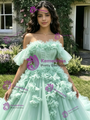 Green Tulle 3D Flower Quinceanera Dress
