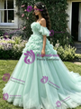 Green Tulle 3D Flower Quinceanera Dress