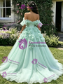 Green Tulle 3D Flower Quinceanera Dress