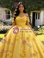 Yellow Tulle 3D Appliques Quinceanera Dress