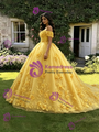 Yellow Tulle 3D Appliques Quinceanera Dress