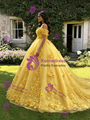 Yellow Tulle 3D Appliques Quinceanera Dress