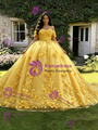 Yellow Tulle 3D Appliques Quinceanera Dress