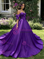 Purple Satin Straps Bow Quinceanera Dress