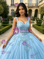 Blue Tulle Straps Lace Appliques Quinceanera Dress