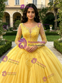Yellow Tulle Appliques Quinceanera Dress